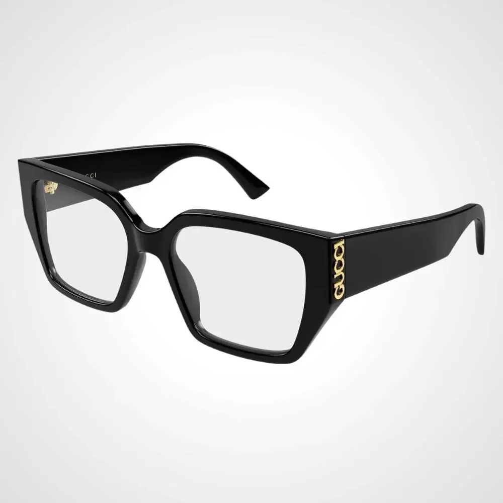 New GUCCI Eyeglasses 53-18-140 Black Square Full Rim Metal Logo Womens Rx-able - Picture 1 of 4